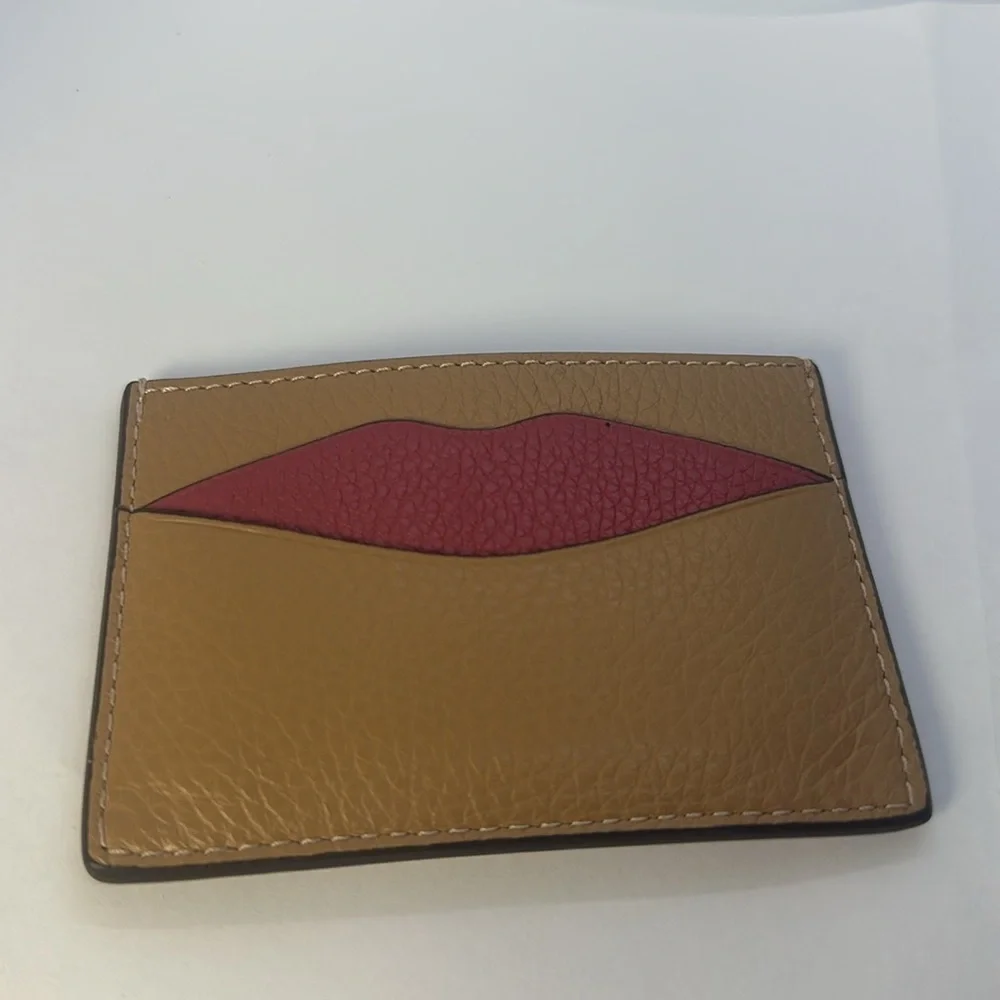 NWT Coach Card Case Wallet Pink Tan Leather Slim ID Holder